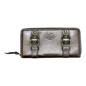 Vintage Brown Gold Coach Zoe Leather Zippered Accordion Wallet